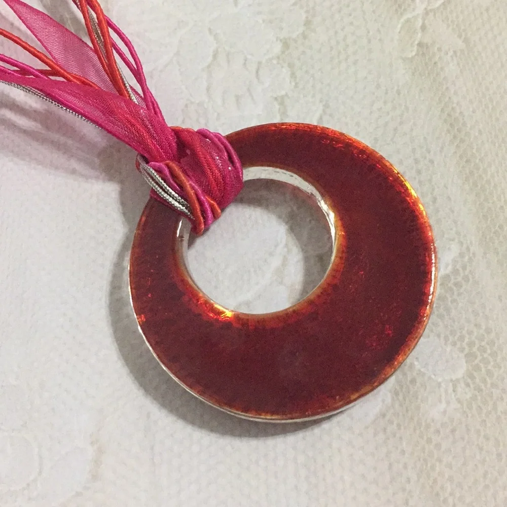 Crackle glass ribbon necklace Dichroic Glass Pendant